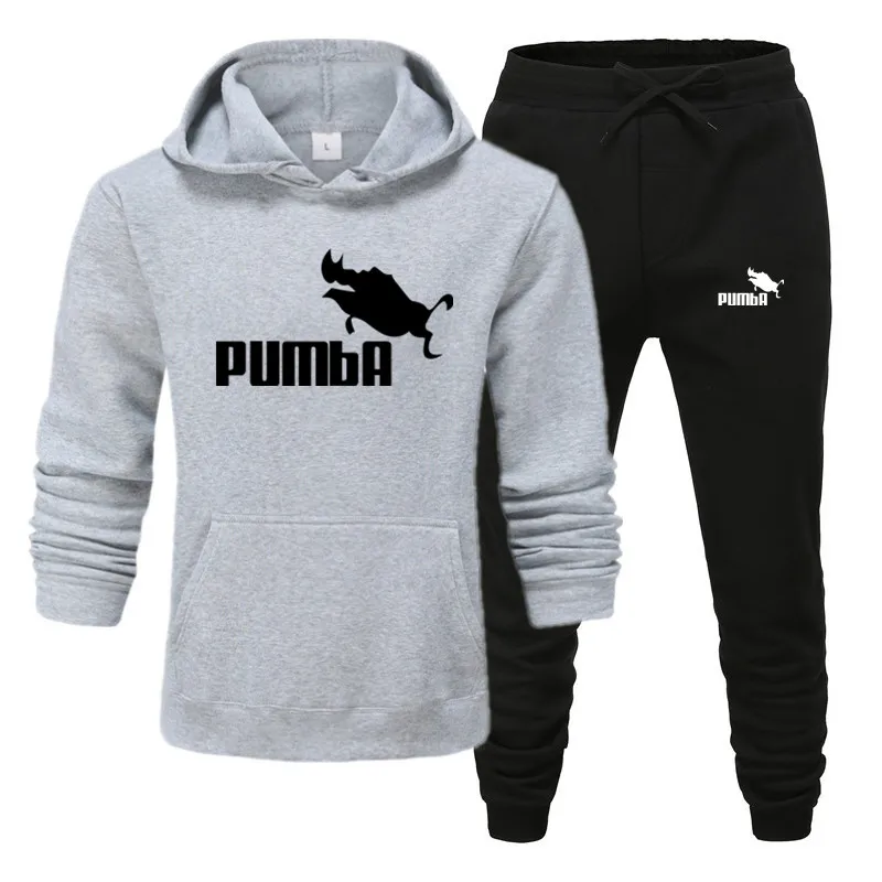 Новинка Pumba, модный бренд, мужские толстовки с капюшоном, костюмы, брендовый спортивный костюм, мужские толстовки+ Тренировочные штаны, Осень-зима, флисовый пуловер с капюшоном