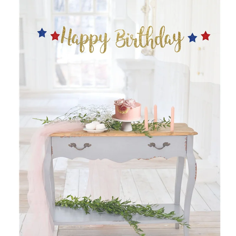 Custom Patriotic Birthday Banner Red White and Blue Happy 4th of July Glitter banner | Дом и сад