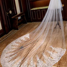 Свадебная фата для собора водопад Кружевная аппликация 2 Слоя Длинная фата для невесты