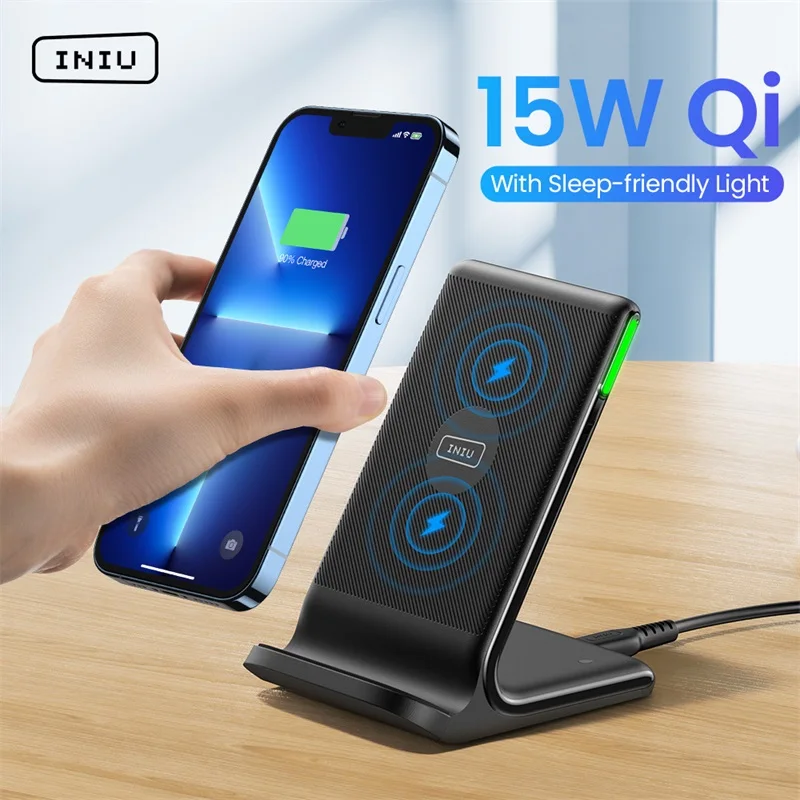 Iniu Qi 15w Wireless Phone Charger Holder Autoadaptive Led Indicator