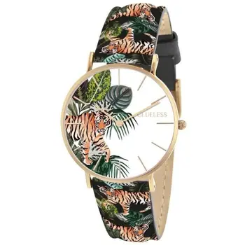 

CLUELESS-BCL10032-057/leather Watch black Golden with white background Tiger Woman