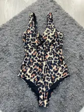 Bañador de una pieza para mujer, traje de baño de leopardo, Monokini de realce, Sexy, con cuello en V, de una pieza, 2021