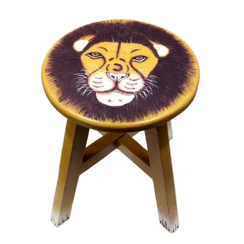 

Stool exclusive hand-made with a lion D-30 cm h-40cm tree painting