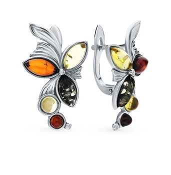 

Silver earrings with amber sunlight