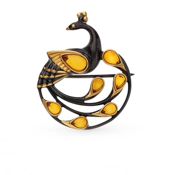 

Silver brooch with amber sunlight sample 925