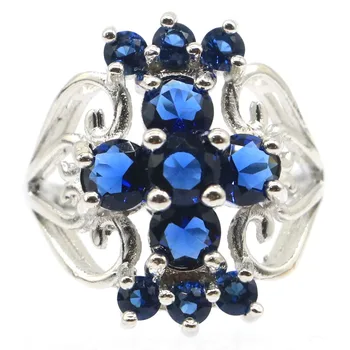 

22x15mm SheCrown Pretty Created Tanzanite Wedding Gift For Sister Silver Rings