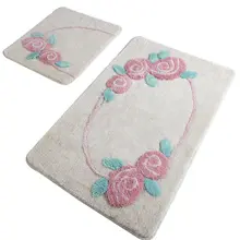Bath Mats Non Slip Anti Mould Mats Non Slip Anti Mould Rosalind Ecru 2'Li Set 60X100 Cm- 50X60 Cm