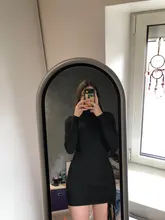 Bodycon Dress Turtleneck Bandage Mini Long-Sleeve Julissa Mo Party Ruched Skinny Black