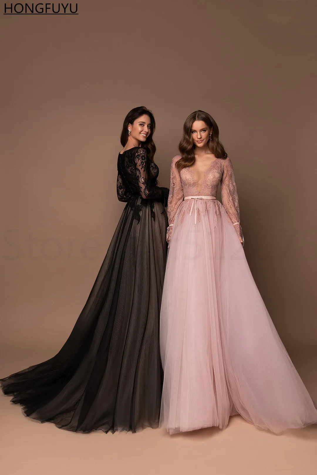 sage green prom dress HONGFUYU Sheer Deep V Neck Tulle A-line Prom Dresses 2022 Long Sleeves Lace Formal Evening Gowns for Women Party Lace Up Corset long prom dresses