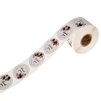

500PCS a roll of 4 Kinds of Floral Patterns Round Rolls Thank You Stickers Wedding Party Gift Decoration Supplies