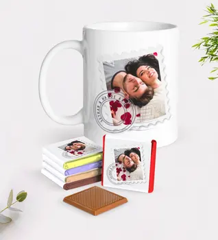 

Personalized Photo Letter Stamp Design White Mug and Chocolate Gift Set