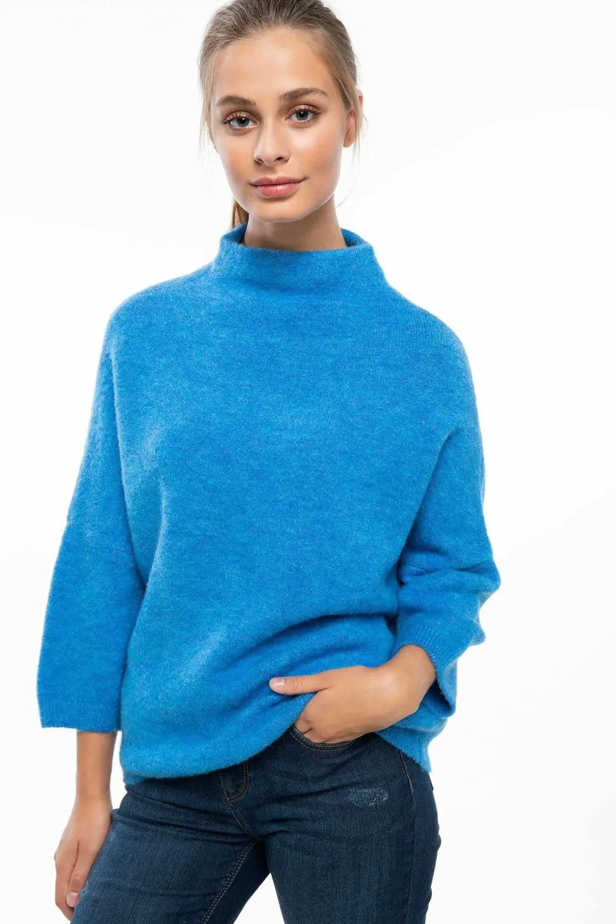 DeFacto женские повседневные трикотажные пуловеры модные с круглым вырезом однотонные трикотажные свитера простые женские New-I1357AZ18AU-I1357AZ18AU