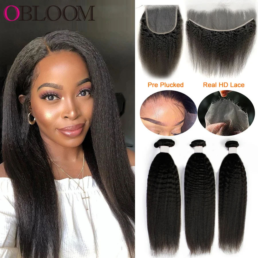 

32in Kinky Straight HD 13x4 13x6 Lace Frontal With Bundles Hair Extension Yaki 3 Bundles With Closure Melt Skin For Women