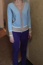 Cárdigan de punto para mujer, suéter de manga larga con cuello de pico de Color contrastante, cárdigan de moda, prendas de vestir