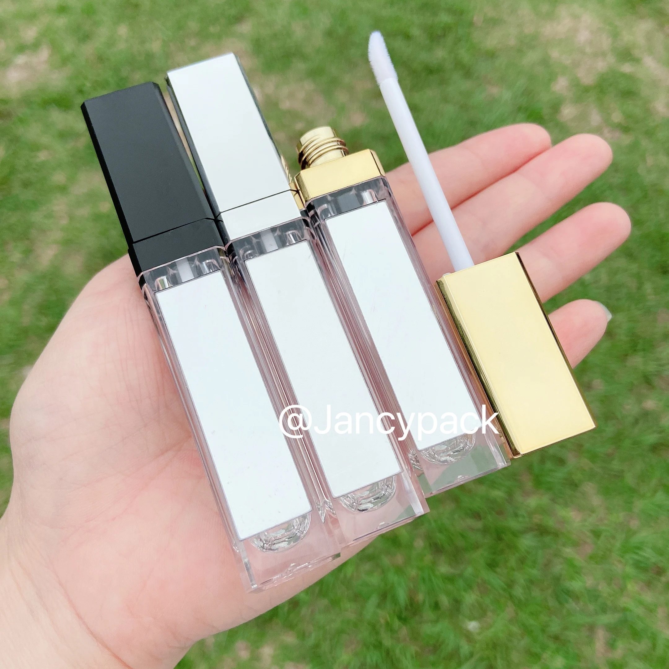 7ML Square Lip Gloss Tubes Empty Lip Gloss Bottle with LED Light Mirror Clear Cosmetic Lip Balm Containers Makeup Tools