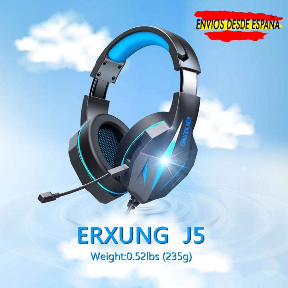 Erxung J5, professional LED Gamer light headset, red color, for