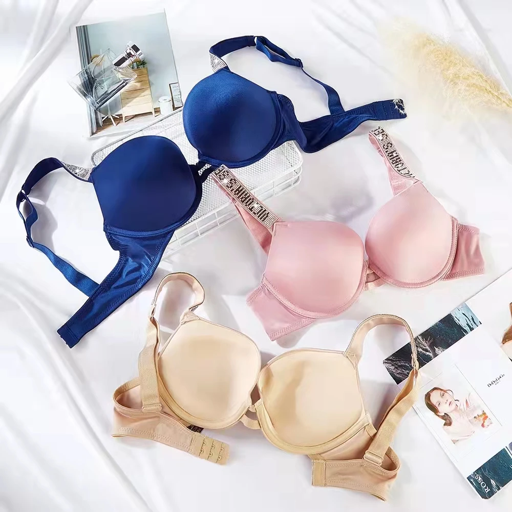 New VS Lingerie Push Up Bras For Women Underwear Sexy Flower Print Comfort Seamless Bralette Top Letter Rhinestone Lingerie