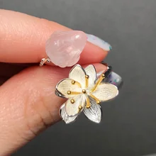 Lotus Fun-Anillo de plata de primera ley y cuarzo rosa para mujer, sortija, plata esterlina 925, flor, hecho a mano