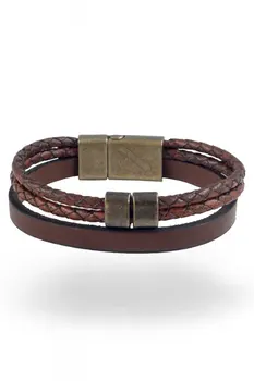 

Angemiel Men Thin Brown Bilateral Mesh Brown Leather Men Bracelet