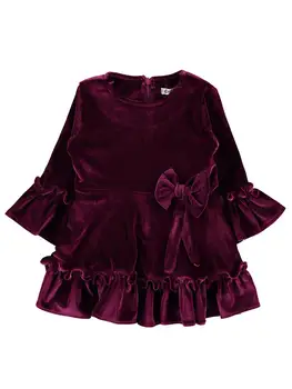 

New Season Trend Woven Set Velvet Long Sleeve Crew Neck Other Civil Girls Girls Bow Tie to Dress Ages
