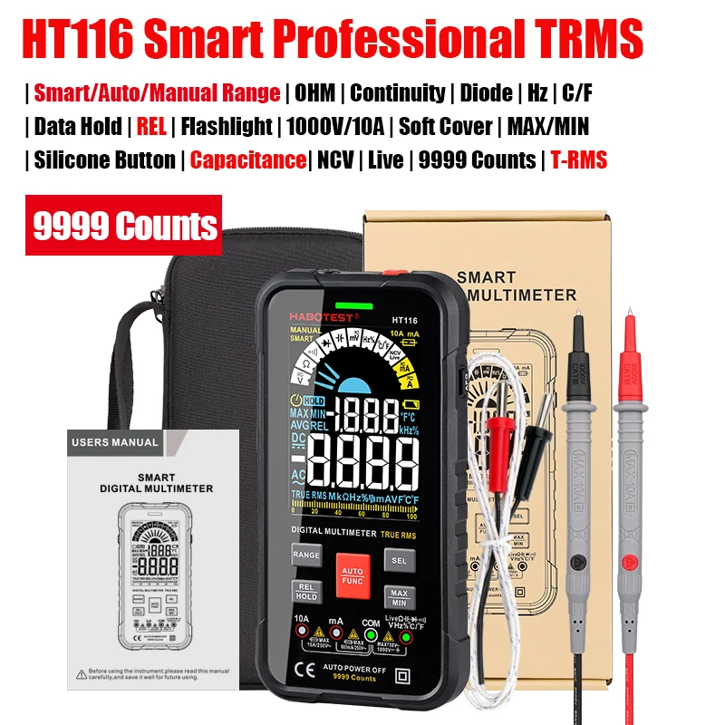 Digital Multimeter Professional Smart Multimeter AC DC Voltage Current TRMS Capacitance HZ REL OHM MultiTester DMM Meter personalised tape measure Measurement & Analysis Tools