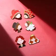 

Trendy Wedding Enamel Pins Bride Bridegroom Brooch Cartoon Custom Badge Clothes Dress Lapel Pin Couple Jewelry Anniversary Gifts