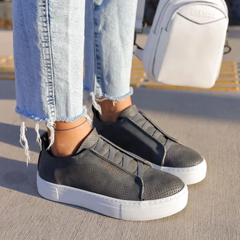 

Anthracite Color Woman Shoes High Quality 100% Vegan Leather Woman Casual Sneaker Shoe Van Air Flip