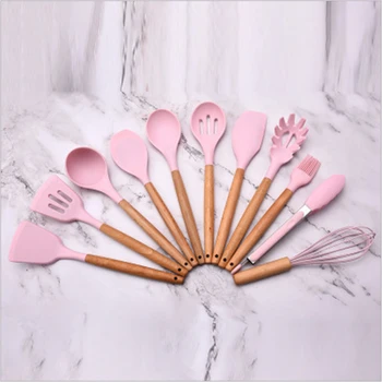 

11PCS Silicone Cooking Utensils Set Non-stick Spatula Shovel Wooden Handle Cooking Tools Set with Storage Box Kitchen Tools >10