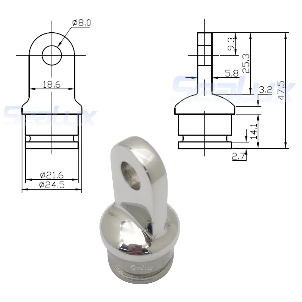 Sealux Edelstahl 316, Innenösende für 1-Zoll-Rohre für Boots- und Marinezubehör – Detail 2