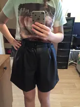 2020 Winter New Women Orange Color PU Bermuda Shorts Faux Leather Belted Shorts