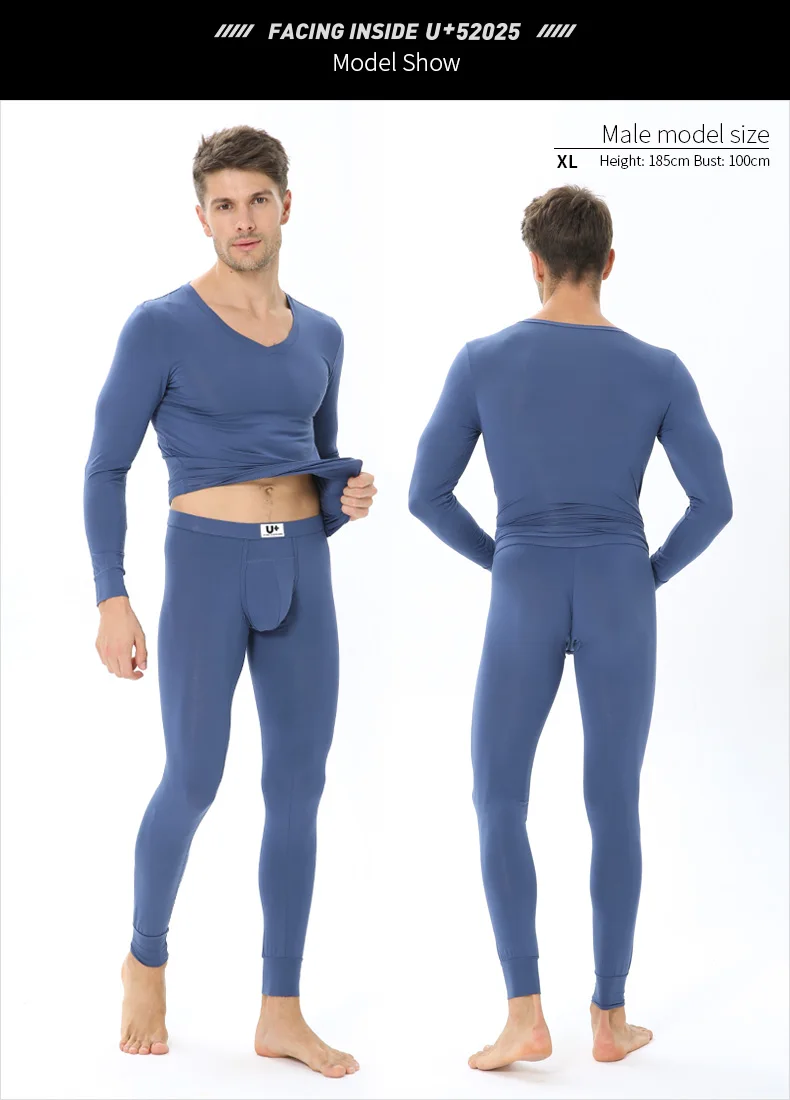 52025 Men Thermal Underwear Silky Soft Modal V-neck Long Johns  Comfortable Base Layer Close Fit Sexy Look Thermals For Men men's thermal underwear sets