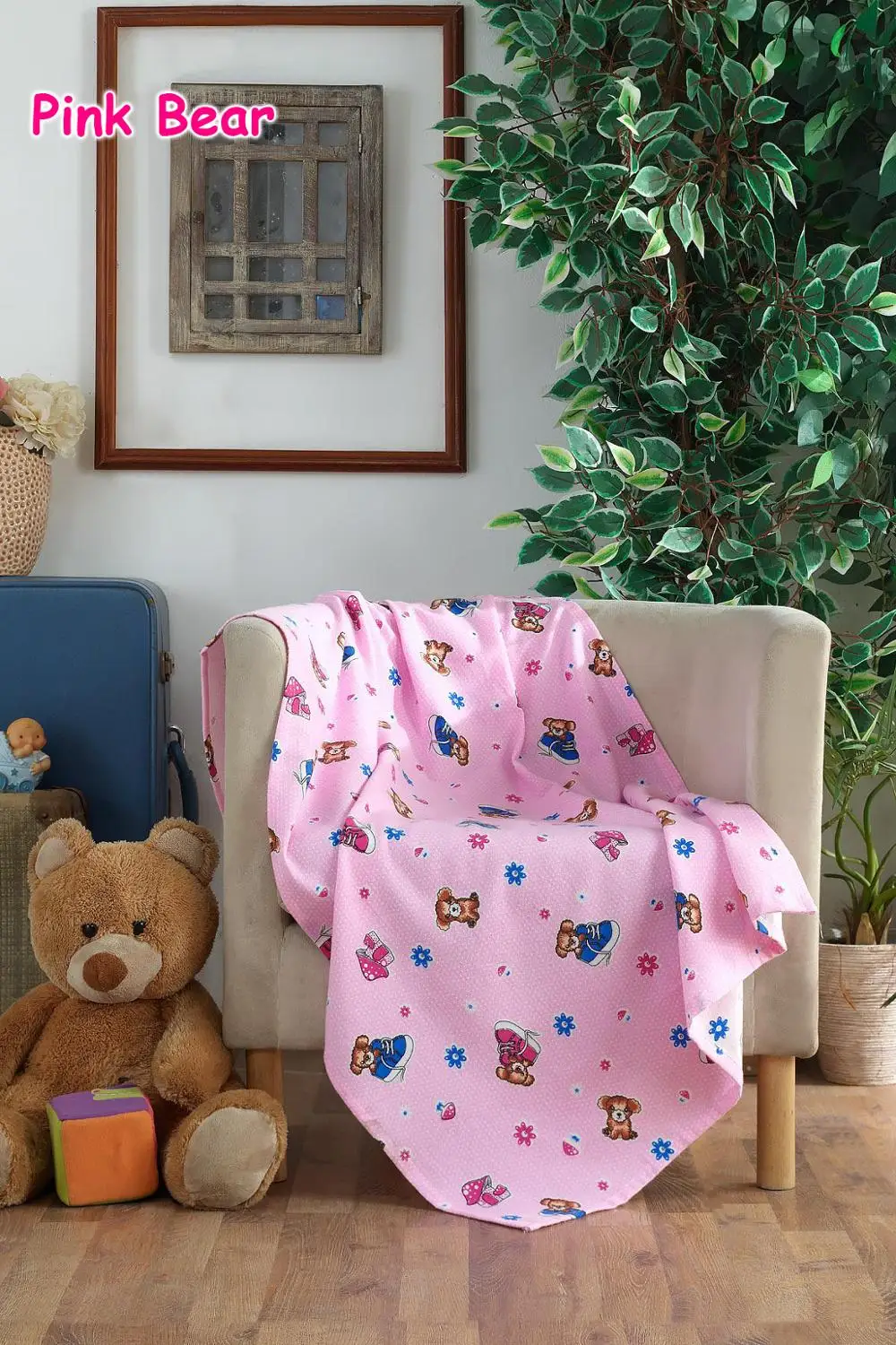 

100 Cotton Baby Blanket Pink Rabbit