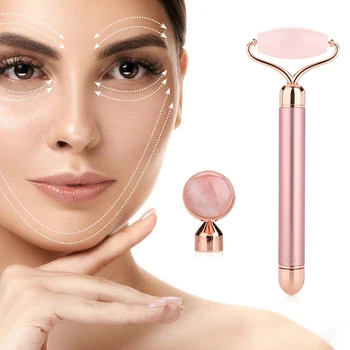 

Electric Jade Roller Slimming Face Massage Lifting Vibrating Natural Rose Quartz Genuine Green Jade Stone Facial Beauty Tool