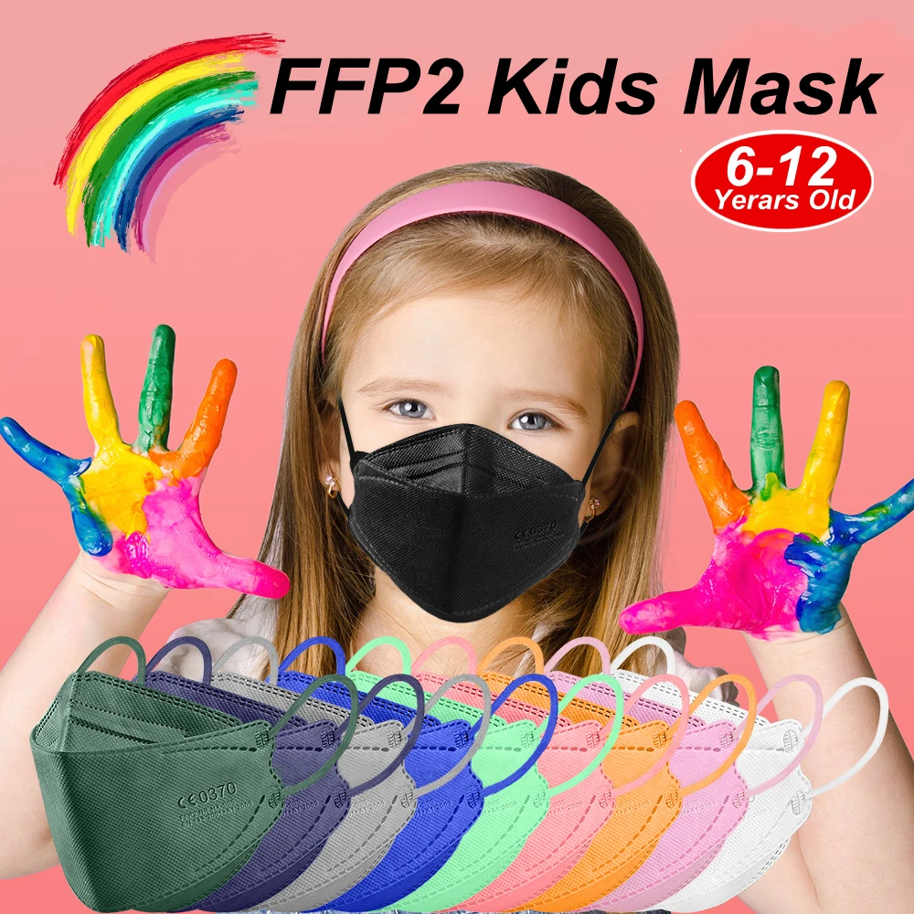 10-200PCS Kids KN95 Mask Children FFP2 Mascarillas 4 Layers Fit 6-14 Years Protective Dustproof Face Masks Girls Boys Mask niños 3