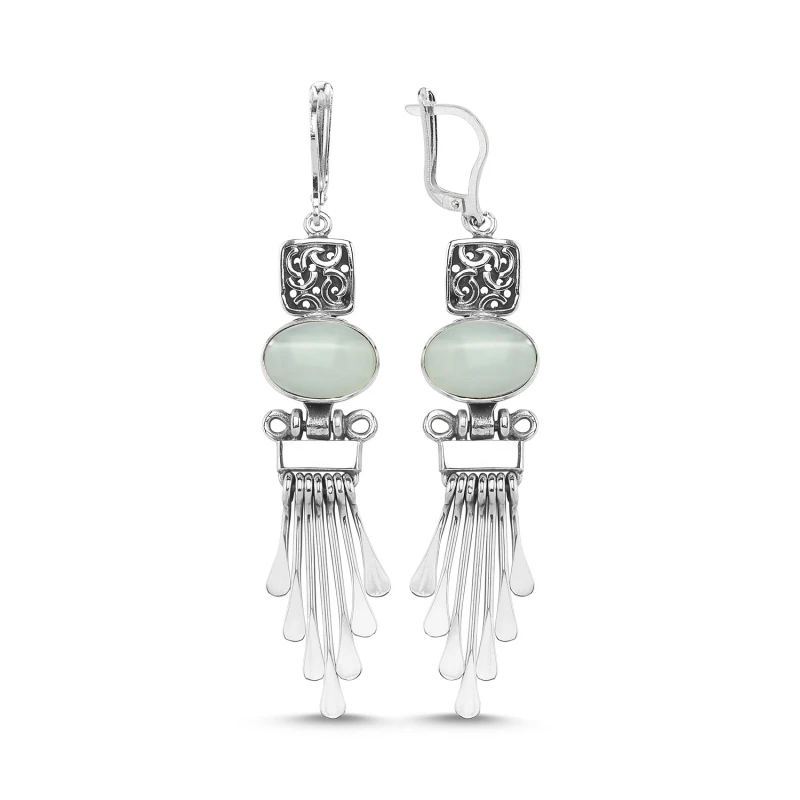 

Silver 925 Sterling Pearl Dangle Hand Handwork Earrings
