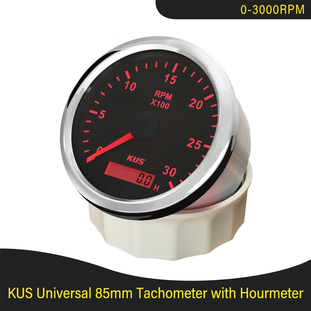 Samdo 85mm Waterproof 6000 RPM Tachometer Gauge with Clock for Marine Tachometer Car Truck Boat 