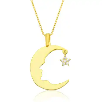 

925 sterling Silver Moon Star Ataturk Skyline Lady Necklace