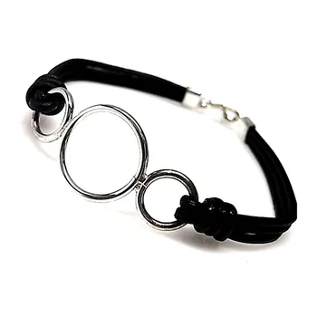 

Law silver bracelet leather 925m circles openwork different [AA9907]