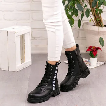 

Mike Black Female Skin Boots 2021 Winter Season Stylish, Casual and Comfortable Clothing, Insole, hand Zipper Heels Lace-Up