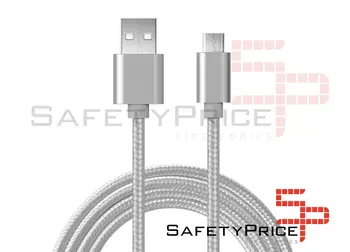

MICRO USB CABLE aluminum braided NYLON MOVIL TABLET MicroUSB silver 1m