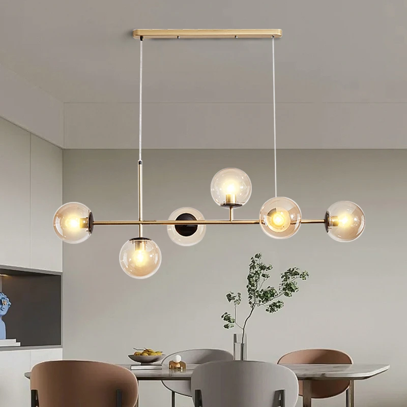 dining chandelier Nordic Pendant Lights For Kitchen Island Dining Room Table Glass Ball Home Decor Black Gold Modern Chandeliers Lighting Fixtures long chandelier
