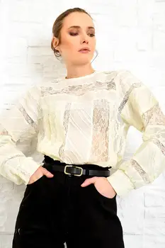 

Trend Alacati Style Women Lace Detail Rremıum Woven Bluz ALC-X3809