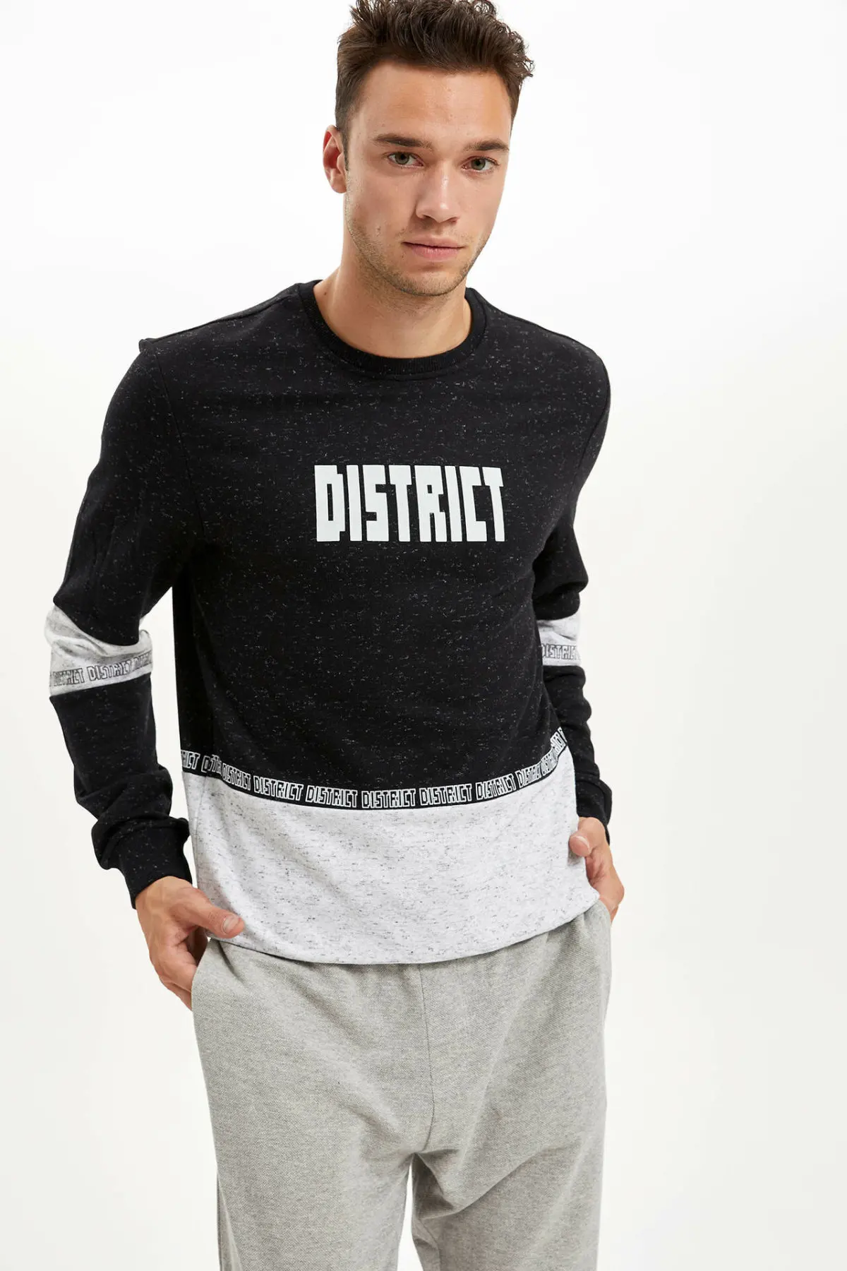 

DeFacto Man Sweat Shirt Fashionable Letter Pattern Casual Pullovers Loose Comfort Tops Male Autumn New - L1906AZ19AU