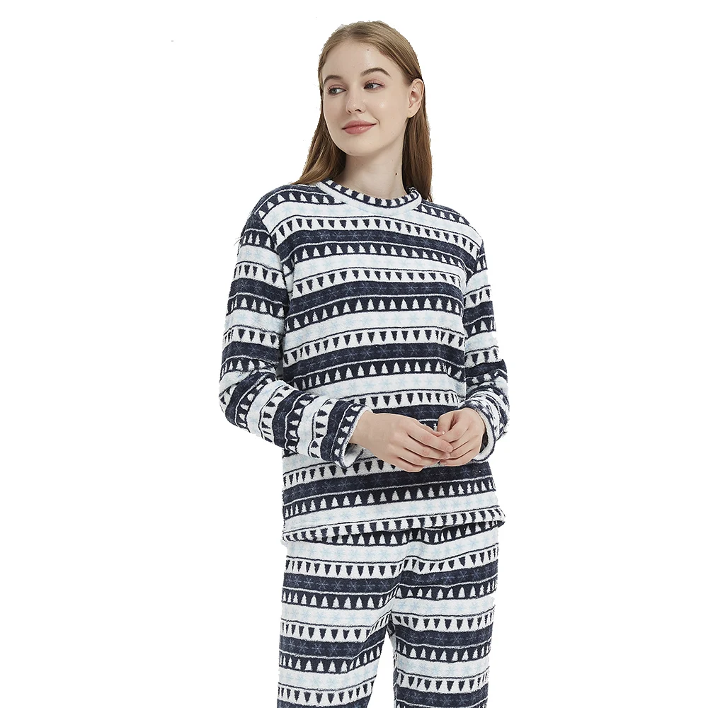 PimpamTex - Women's Autumn Winter Coral Long Sleeved Pyjama Set, Warm Winter Coral Printed Pyjama Set, Perfect Christmas Gift
