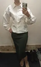 Blusa con manga de linterna para mujer, camisa holgada con botones a la moda para primavera y otoño, Color liso