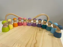 Muñecas de arcoíris de madera de ganchillo, en gorros para Pastel, bloques apilables, muñecas NATURALES DE MADERA EN sombrero tejido, juguete Montessori, 6/12 Uds.
