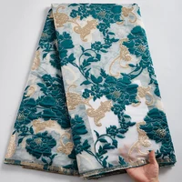 Tissu africain en dentelle et Tulle brocart, Satin nigérian doré, Jacquard, pour la couture de robes de soirée de mariage, tissu pour femmes, 2025 F2394 2