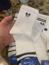 Disney-Calcetines informales para mujer, medias cómodas de algodón con dibujos de Minnie, Mickey, bordado