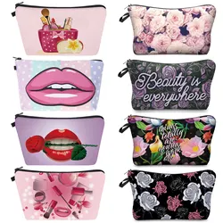 New Fashion Makeup Bag Heat Transfer Printing Women Flowers Fashion Brand Travel Cosmetic Bags Kosmetyczka Pretty Purse