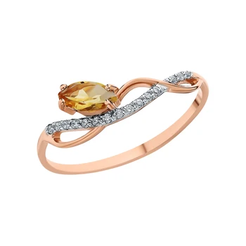

Gold ring with cubic zirconia and citrine sunlight sample 585 test